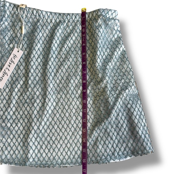 NWT For Love and Lemons Glitter Grid Minitter Grid Mini Skirt Blue Size Large - Picture 11 of 16
